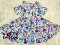Purple Floral Twirl Cold Shoulder Dress