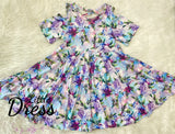 Purple Floral Twirl Cold Shoulder Dress