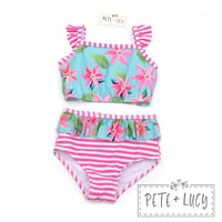 Tropical Pink Stripes Two Piece Swim