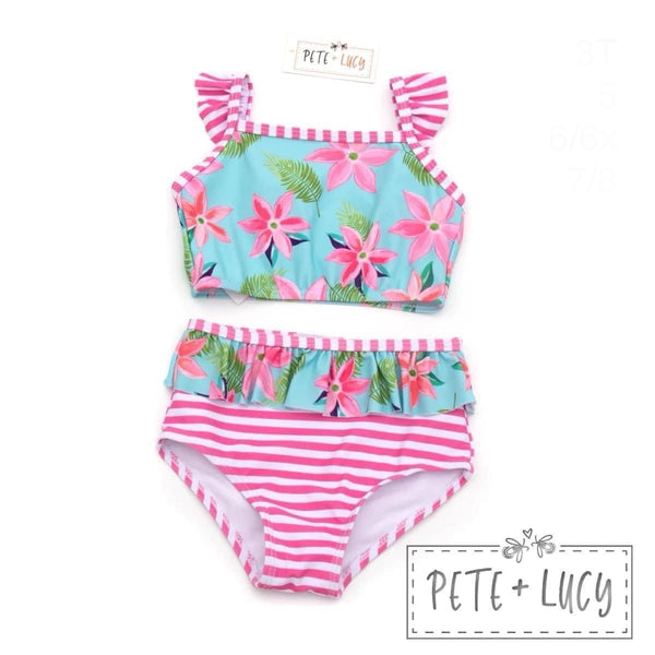 Tropical Pink Stripes Two Piece Swim