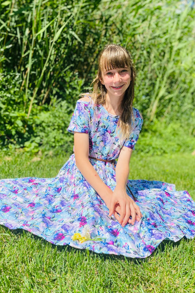 Purple Floral Twirl Cold Shoulder Dress