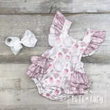 Vintage Tea Party Ruffle Bottom romper