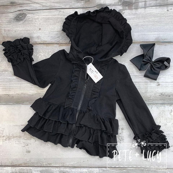 Black Ruffled Hoodie