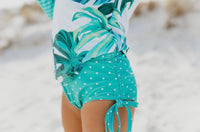 Teal Monstera 2 Piece Rash Guard Swimsuit