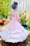 Soft Pink Ruffled Tie Back Dress