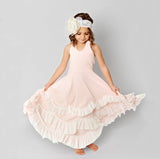 Soft Pink Ruffled Tie Back Dress