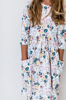 Bikes and Bouquets 3/4 sleeve dress