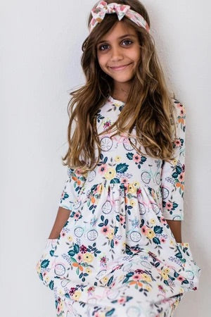 Bikes and Bouquets 3/4 sleeve dress